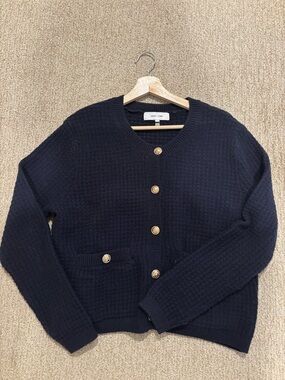 John & Jenn Navy Button-Front Knit Cardigan with Gold Buttons